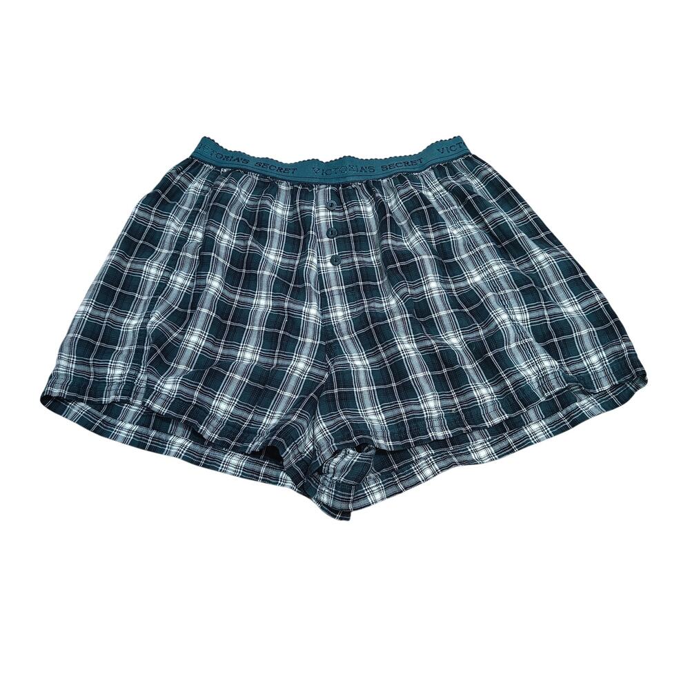 Vintage Victoria Secret Green Plaid Boxer Lounge Shorts Womens
